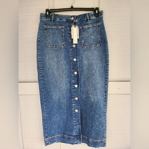 NWT Bagatelle Blue Denim Maxi Pencil Skirt Button Front Size 12 Western Y2K